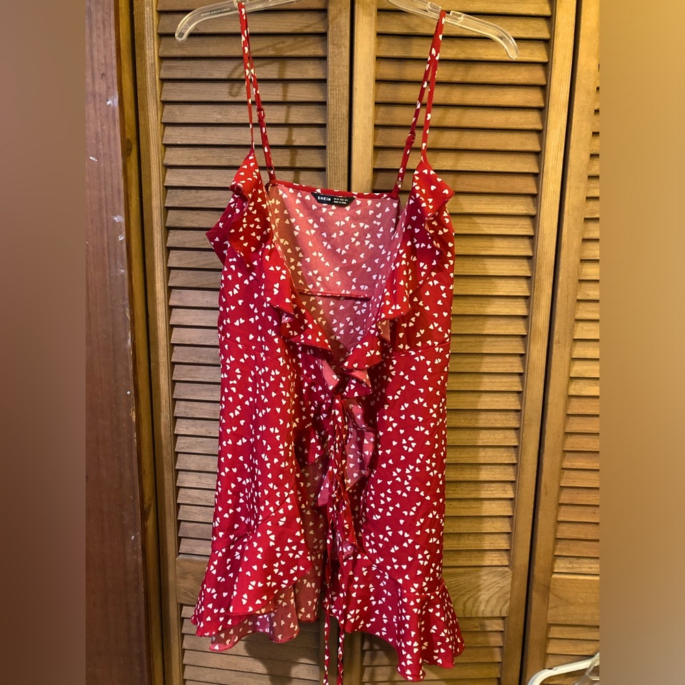 🔹️NWOT | SHEIN | Open Front Tank Top With Ties In Front | XS | White Hearts